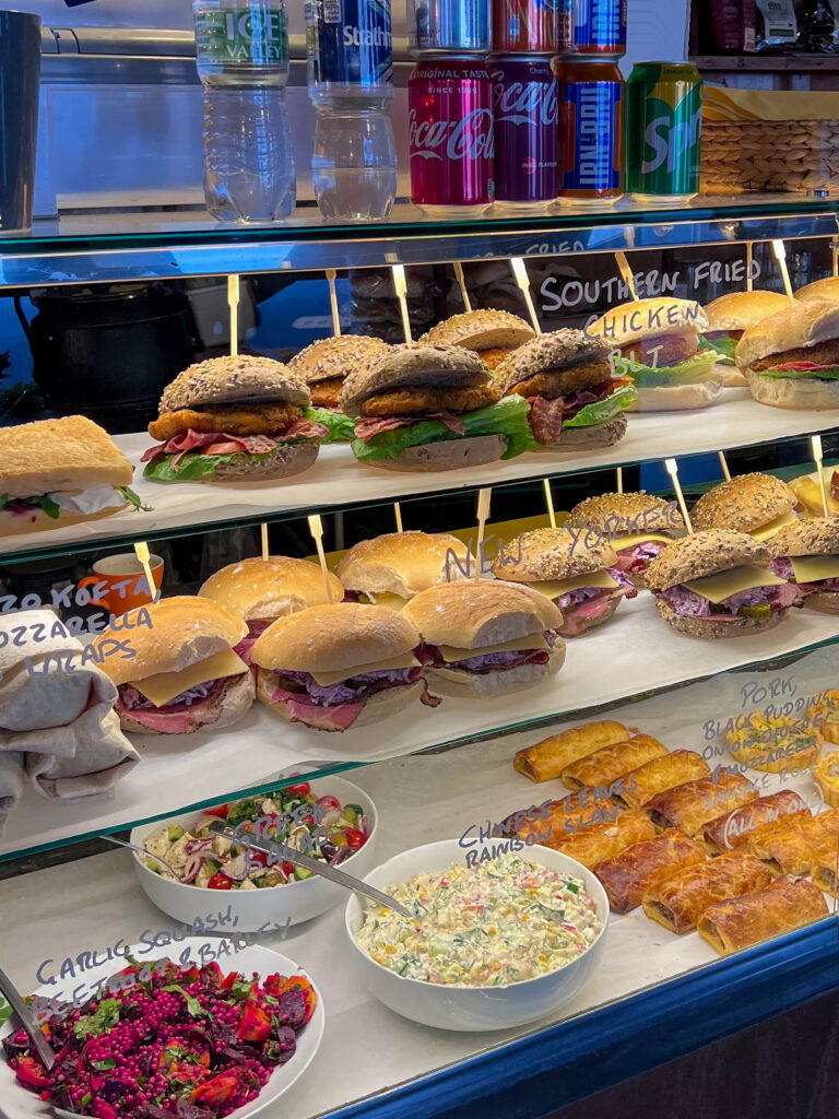 Sandwiches on display at Manna House Bakery