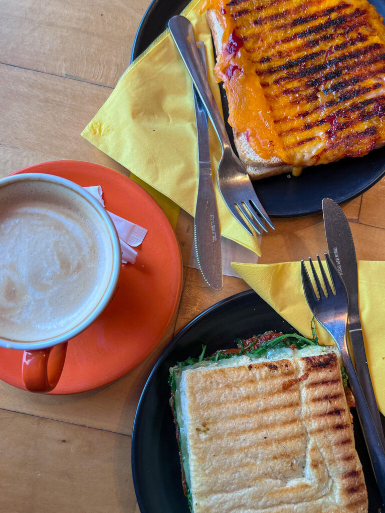 Coffee and toasted sandwiches from Manna House Bakery