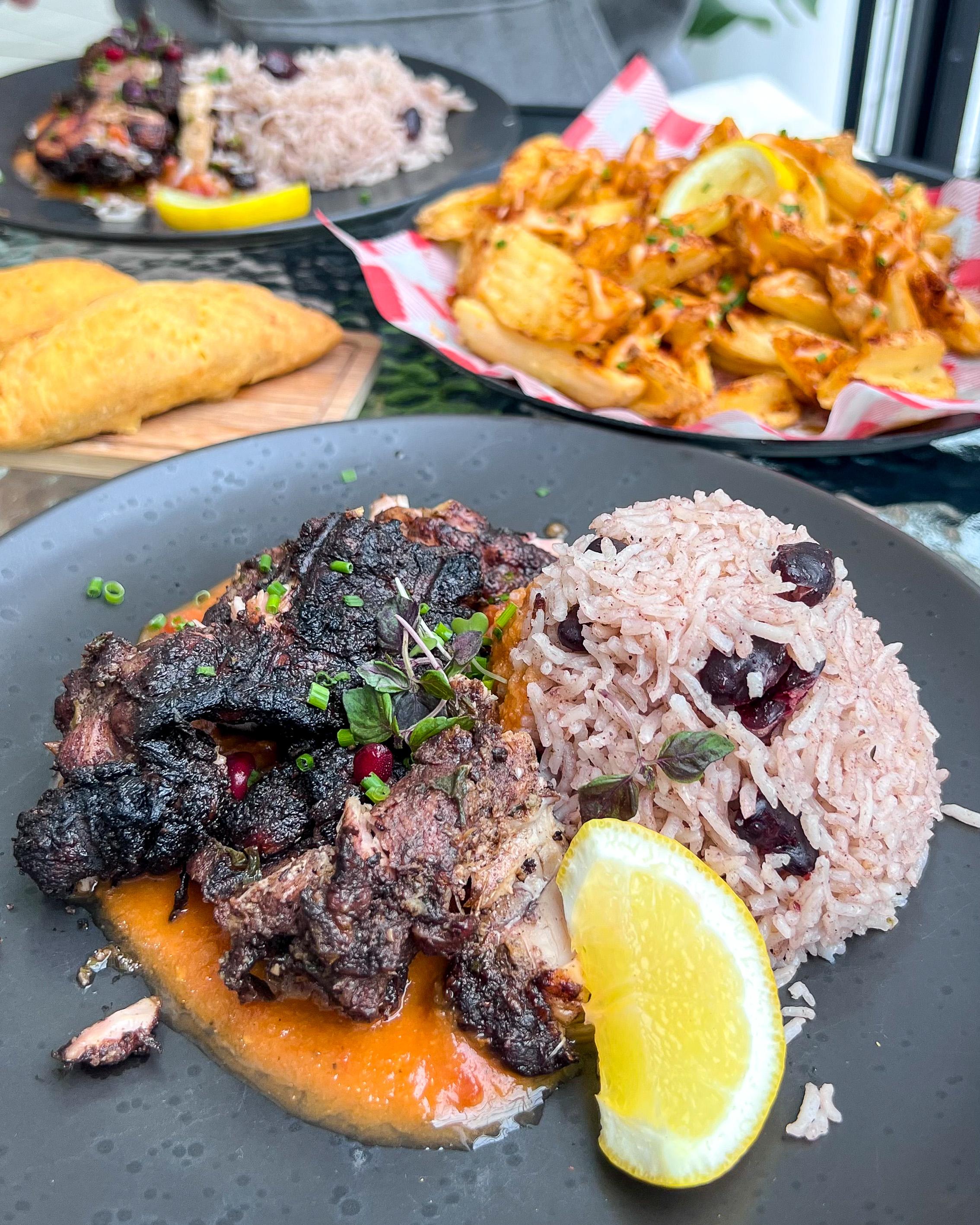Jerk chicken and rice from Brina's Jamaican kitchen