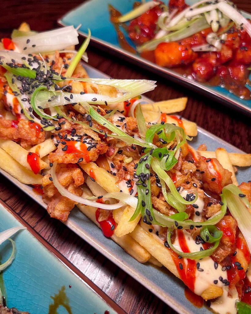 Loaded fries with chicken and scallion from Bar Soba