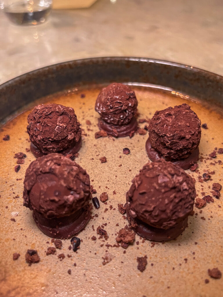Five rich chocolate truffles for dessert during the Seafood Festival