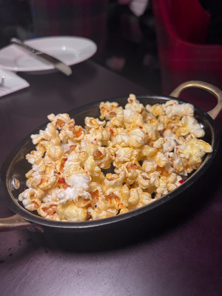 Toasted popcorn with small chilli flakes from The Merchant Steakhouse