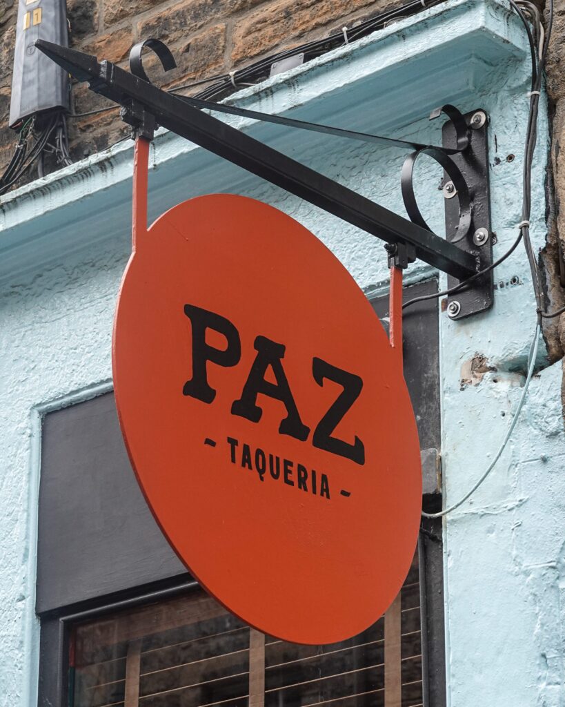 Paz taqueria exterior sign